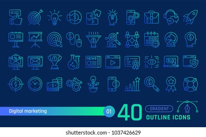 Digital Marketing Gradient Icons Set. Pictogram Collection Suitable For Banner, Mobile Application, Website.