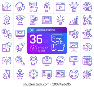 Digital Marketing Gradient Icons Set. Pictogram Collection Suitable For Banner, Mobile Application, Website. 