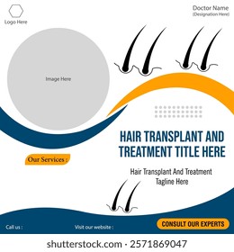 Digital marketing hair transplant and treatment social media banner or Instagram post banner. Curve effects background banner.