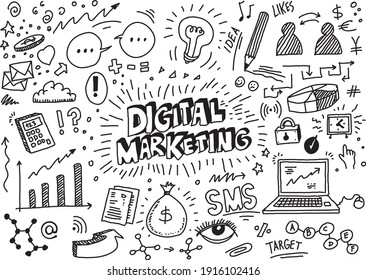 Digital marketing hand drawn doodles
