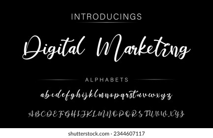Digital Marketing Hand drawn vector alphabet. Modern monoline signature script font. Elegant Signature Font. Best Alphabet Beautiful Calligraphy Signature Font lettering handwritten