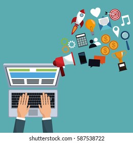 digital marketing hand work laptop