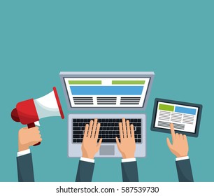 digital marketing hands with business devices
