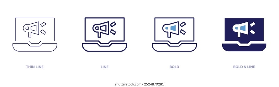 Digital marketing icon in 4 different styles. Thin Line, Line, Bold, and Bold Line. Duotone style. Editable stroke.