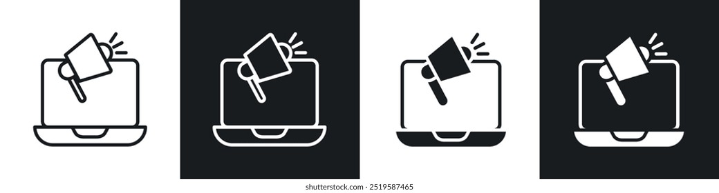 Digital marketing icon collection in black and white filled and stroke line style.