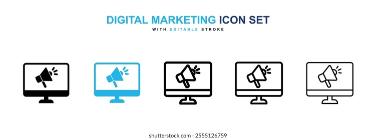Digital marketing icon collection in black and blue colors