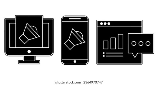Digital marketing icon collection. An illustration of a black digital marketing icon. Stock vector.