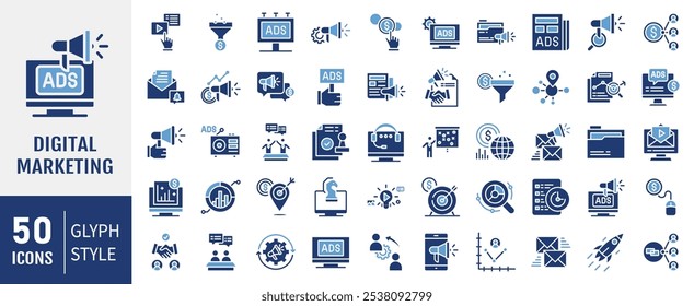 Digital Marketing Icon Collection Set. Containing Customer, Community, Video Marketing, Strategy. Simple flat vector illustration.
