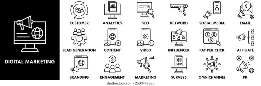 Digital Marketing icon collection set. Containing design business, technology, digital, marketing, computer