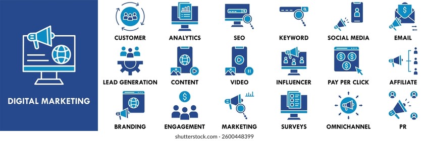 Digital Marketing icon collection set. Containing design business, technology, digital, marketing, computer