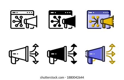 Digital marketing icon. With outline, glyph, and filled outline styles