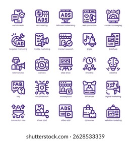 Paquete de iconos de marketing digital para su Sitio web, móvil, presentación y diseño de logotipo. Diseño de color básico de la línea Digital Marketing Icon. Ilustración gráfica de Vector y trazo editable.