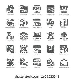 Paquete de iconos de marketing digital para su Sitio web, móvil, presentación y diseño de logotipo. Icono de marketing digital de diseño sólido. Ilustración gráfica de Vector y trazo editable.