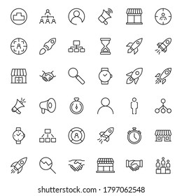 Digital marketing icon set. Collection of high quality outline web pictograms in modern flat style. Black Digital marketing symbol for web design and mobile app on white background. Line logo EPS10