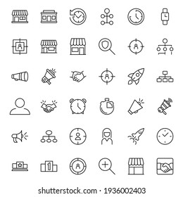 Digital marketing icon set. Collection of high quality outline web pictograms in modern flat style. Black Digital marketing symbol for web design and mobile app on white background. Line logo EPS10