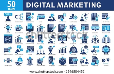 Digital Marketing Icon Set Collection. Simple Color Fill Vector
