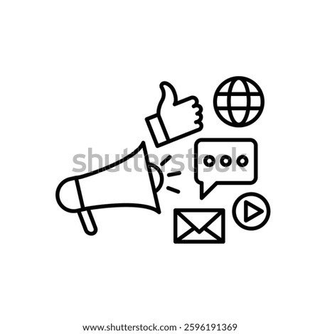 Digital marketing icon set collection of business, SEO, analytics, and social media symbols for advertising, branding, and online marketing strategies in a clean and modern vector illustration style.