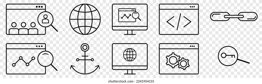 Digital marketing icon set. Containing seo icons. Vector illustration isolated on transparent background