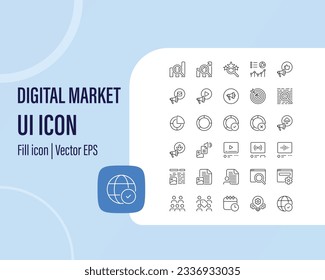 Digital marketing icon set. Containing SEO, content, website, social media, sales and online advertising. Solid vector symbol collection.