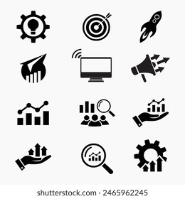 Digitales Marketing-Icon-Set. Enthalten SEO, Inhalt, Website, Social Media, Vertrieb und Online-Werbung. Kollektion des Symbols einer durchgehenden Vektorgrafik.