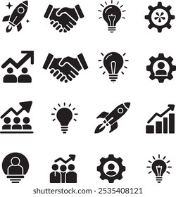 Digital marketing icon set. Containing seo, content, website, social media, sales and online advertising. Solid vector symbol collection.Marketing and Sales Icons