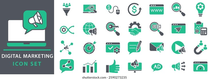 Digital marketing icon set. Containing seo, content, website, and online advertising. icon vector collection.