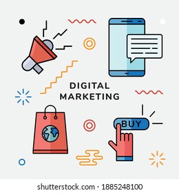 Digital marketing icon set design, ecommerce and shopping online theme Vector illustration