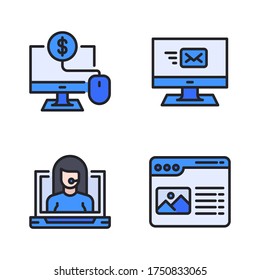 Digital Marketing Icon Set (Filled Line)= Pay Per Click, Send Email, Customer Service, Blog