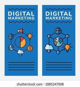 Digital marketing icon set in frames design, ecommerce and shopping online theme Vector illustration