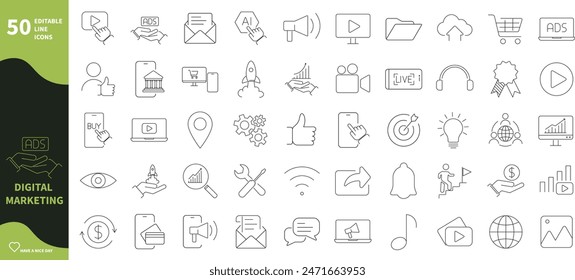 Digital marketing icon. Set of icons for advertising, video, social media, internet,...