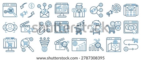 Digital marketing icon set. Line color icon including seo, marketing, ecommerce, online shopping, online store, sales, content marketing, web analytics, lead generation, pay per click, website