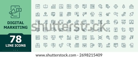 Digital Marketing icon set in linear style. Digital Campaigns icon set. Contains related to online, website, business, market, social, web, digital and more. Pictogram and infographic.