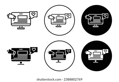 Digital marketing icon set. Paid social media marketing campaign vector symbol in black filled and outlined style.