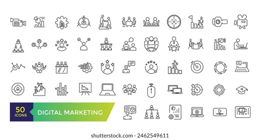 Digital Marketing icon set. SEO and promotion line icons collection. UI icon set. Thin outline icons pack.