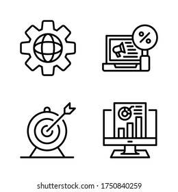 Digital marketing icon set = Setting browser, search discount, target, graph monitor