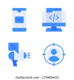 Digital marketing icon set = smartphone, coding, advertising, target man