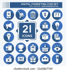 Conjunto de iconos de marketing digital. adecuado para el símbolo de interfaz Web. estilo de sombra larga. diseño simple editable. vector de plantilla de diseño. ilustración de símbolo simple