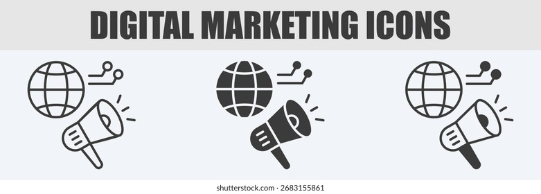 Digital Marketing Icon Set Vector Illustration in Outline, Glyph, and Mixed