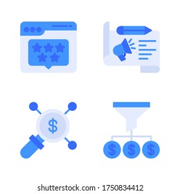 Digital marketing icon set = web rating, marketing strategy, search money, funnel filter