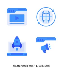 Digital marketing icon set = web play, browser refresh, rocket launch, advertising