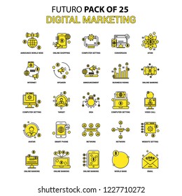 Digital Marketing Icon Set. Yellow Futuro Latest Design icon Pack