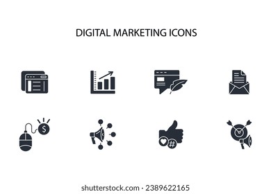 Icono de marketing digital set.vector.Acto editable.Signo de estilo lineal para usar diseño web,logo.Ilustración de símbolo.