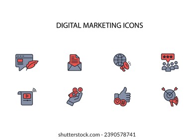 Icono de marketing digital set.vector.Acto editable.Signo de estilo lineal para usar diseño web,logo.Ilustración de símbolo.