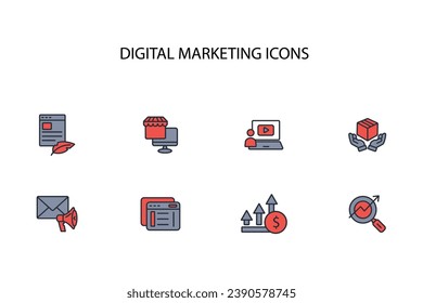 Digital marketing icon set.vector.Editable stroke.linear style sign for use web design,logo.Symbol illustration.