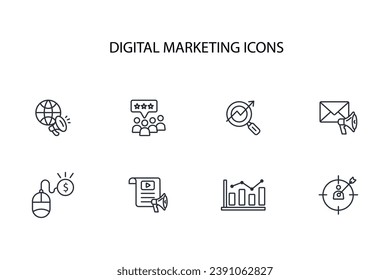 Digital marketing icon set.vector.Editable stroke.linear style sign for use web design,logo.Symbol illustration.
