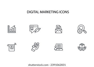 Digital marketing icon set.vector.Editable stroke.linear style sign for use web design,logo.Symbol illustration.