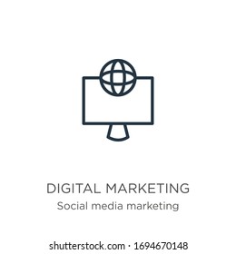 Icono de marketing digital. Icono de esquema de marketing digital lineal delgado aislado en fondo blanco de la colección de marketing de medios sociales. Signo vectorial de línea, símbolo para web y móvil