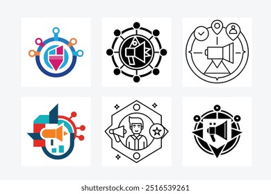 Digital marketing icon vector art illustration design featuring modern symbols for business, online marketing, and branding. Perfect for web and print use.