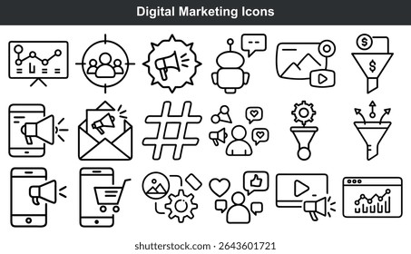 Digital Marketing Icons Set Black Line Art Graphics
