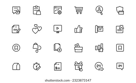 Digital marketing icons set. Content, search, marketing, e-commerce, seo, electronic devices, internet, analysis.Outline icon
